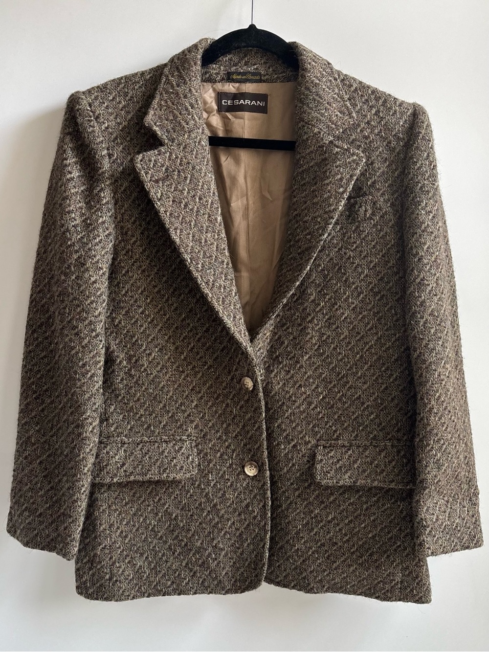 Cesarani Wool Vintage Herringbone Tweed Blazer Single Breasted 2 Buttons Brown